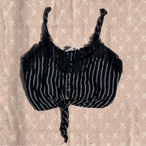 Black and White Striped Button Down Top with Lace Details Size Medium